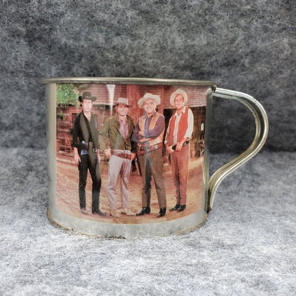 Vintage Ponderosa Ranch Tin Mug With Bonanza Cast & Scenic Views - Picture 1 of 9